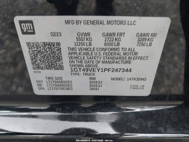Продажа на аукционе авто 2023 Gmc Sierra 3500hd 4wd  Long Bed At4, vin: 1GT49VEY1PF247344, номер лота: 44959419