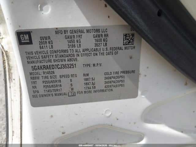 Aukcja sprzedaży 2012 Buick Enclave, vin: 5GAKRAED7CJ363251, numer aukcji: 44959457