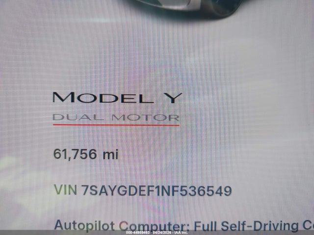 7SAYGDEF1NF536549 Tesla Model Y Performance Dual Motor All-wheel Drive