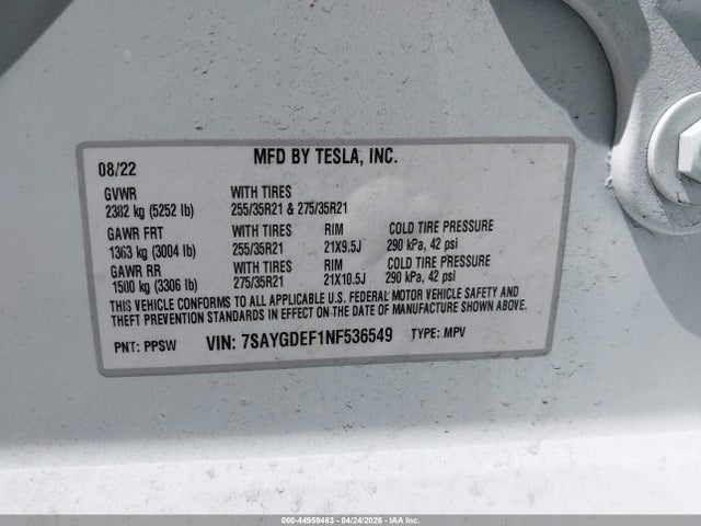 7SAYGDEF1NF536549 Tesla Model Y Performance Dual Motor All-wheel Drive