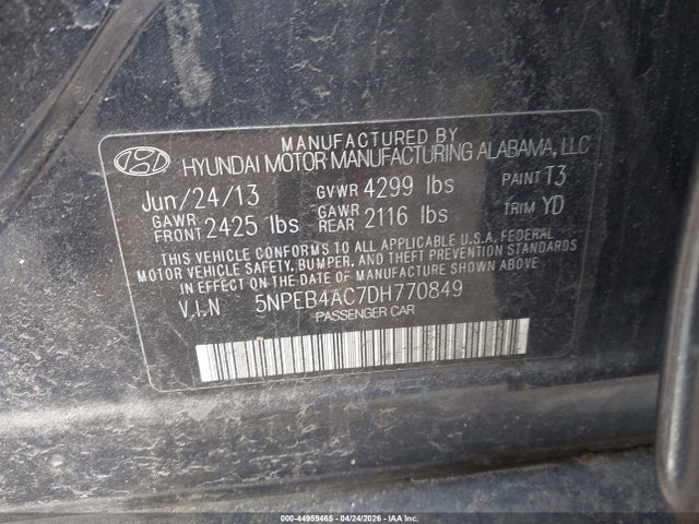 Продажа на аукционе авто 2013 Hyundai Sonata Gls, vin: 5NPEB4AC7DH770849, номер лота: 44959465