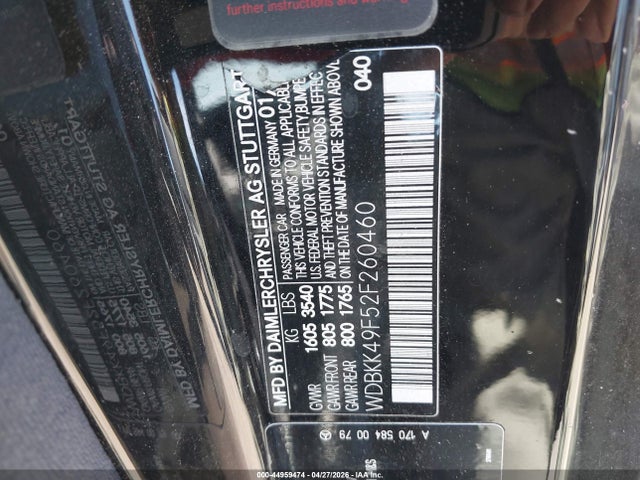 Продаж на аукціоні авто 2002 Mercedes-benz Slk 230 Kompressor, vin: WDBKK49F52F260460, номер лоту: 44959474