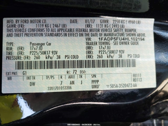 Aukcja sprzedaży 2017 Ford C-max Energi Titanium, vin: 1FADP5FU4HL102194, numer aukcji: 44959483