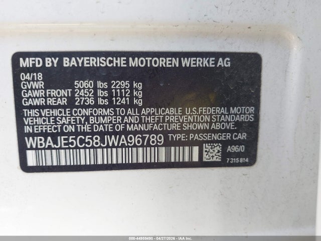 Продаж на аукціоні авто 2018 Bmw 540i, vin: WBAJE5C58JWA96789, номер лоту: 44959490