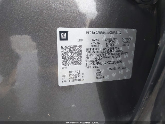 2019 Gmc Acadia Slt-1 მანქანა იყიდება აუქციონზე, vin: 1GKKNVLS7KZ186465, აუქციონის ნომერი: 44959493