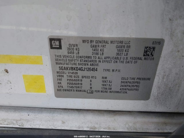 Aukcja sprzedaży 2016 Buick Enclave Leather, vin: 5GAKVBKD4GJ126454, numer aukcji: 44959512