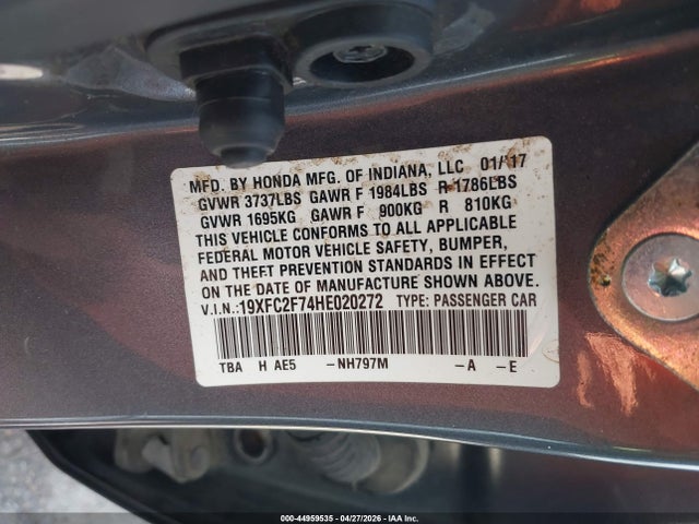 Honda CIVIC EX 2017 19XFC2F74HE020272 Image 9