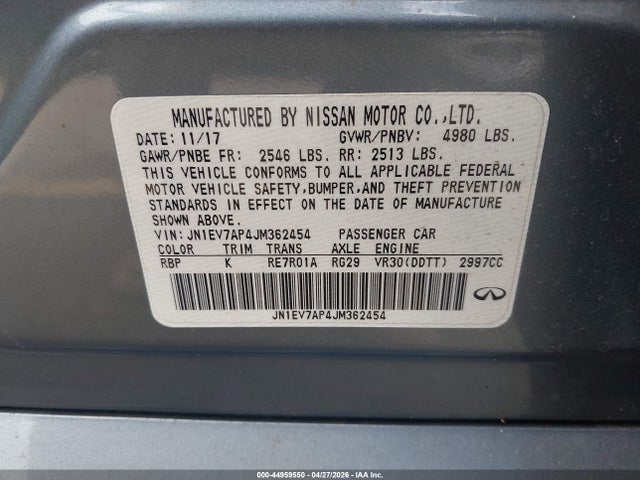Продаж на аукціоні авто 2018 Infiniti Q50 3.0t Luxe, vin: JN1EV7AP4JM362454, номер лоту: 44959550
