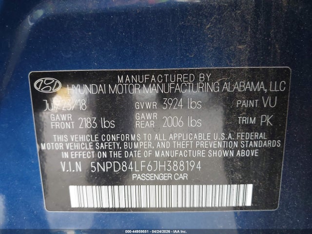 5NPD84LF6JH388194 Hyundai Elantra Value Edition