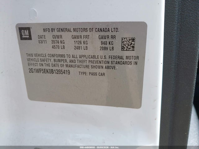 Продажа на аукционе авто 2011 Chevrolet Impala Ls, vin: 2G1WF5EK0B1265419, номер лота: 44959558