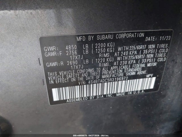 Aukcja sprzedaży 2024 Subaru Outback Premium, vin: 4S4BTADC5R3196972, numer aukcji: 44959579