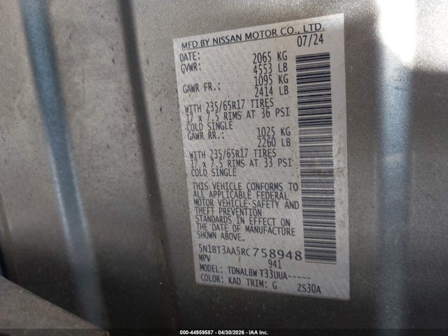 Продаж на аукціоні авто 2024 Nissan Rogue S Fwd, vin: 5N1BT3AA5RC758948, номер лоту: 44959587