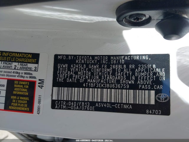 Aukcja sprzedaży 2011 Toyota Camry Le, vin: 4T1BF3EK3BU636759, numer aukcji: 44959603