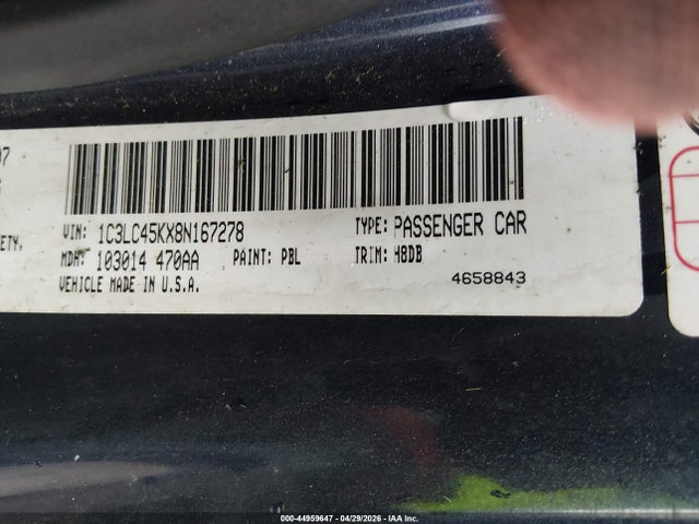 Aukcja sprzedaży 2008 Chrysler Sebring Lx, vin: 1C3LC45KX8N167278, numer aukcji: 44959647