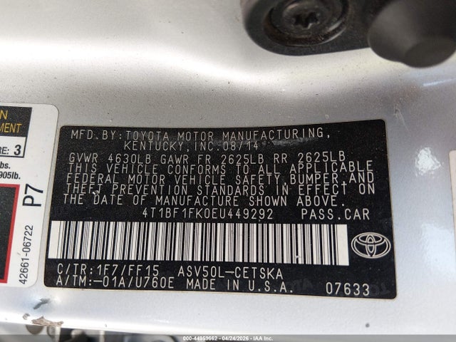 Продаж на аукціоні авто 2014 Toyota Camry Se, vin: 4T1BF1FK0EU449292, номер лоту: 44959662