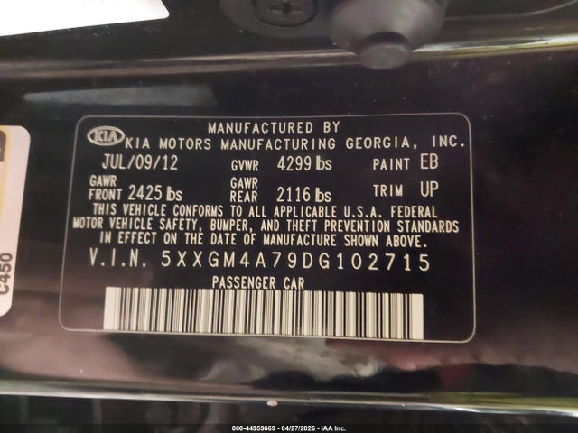 44959669 :رقم المزاد ، 5XXGM4A79DG102715 vin ، 2013 Kia Optima Lx مزاد بيع