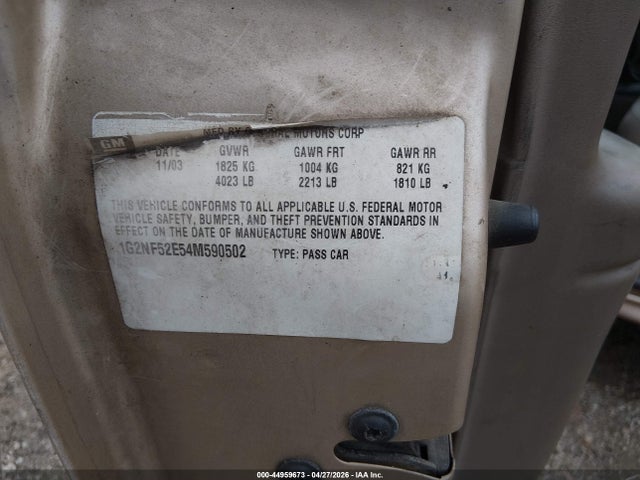 Aukcja sprzedaży 2004 Pontiac Grand Am Se1, vin: 1G2NF52E54M590502, numer aukcji: 44959673