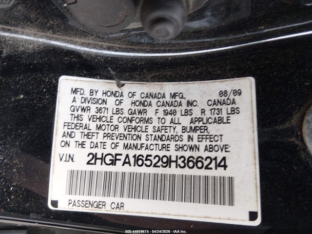 Aukcja sprzedaży 2009 Honda Civic Lx, vin: 2HGFA16529H366214, numer aukcji: 44959674