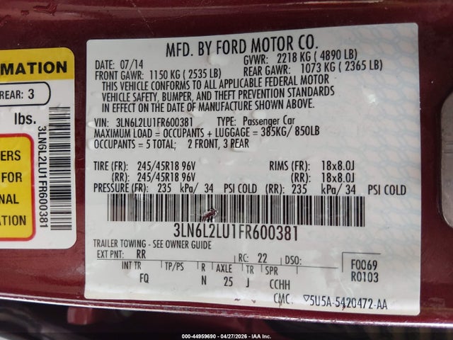 Aukcja sprzedaży 2015 Lincoln Mkz Hybrid, vin: 3LN6L2LU1FR600381, numer aukcji: 44959690