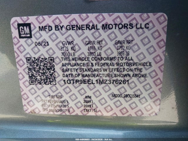 44959693 :رقم المزاد ، 3GTP9EED4MG430368 vin ، 2021 Gmc Sierra 1500 4wd  Short Box At4 مزاد بيع