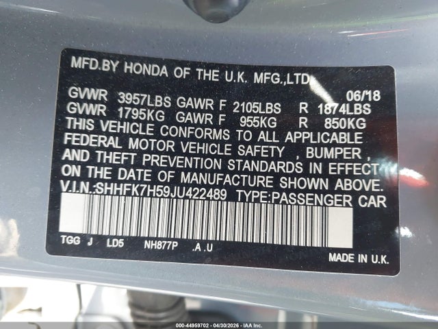 SHHFK7H59JU422489 Honda CIVIC EX
