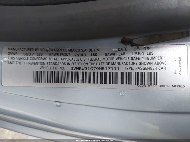 Продаж на аукціоні авто 2009 Volkswagen New Beetle 2.5l, vin: 3VWRW31C79M517111, номер лоту: 44959704