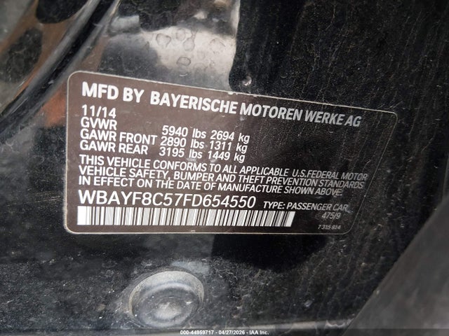 Продажа на аукционе авто 2015 Bmw 750li Xdrive, vin: WBAYF8C57FD654550, номер лота: 44959717
