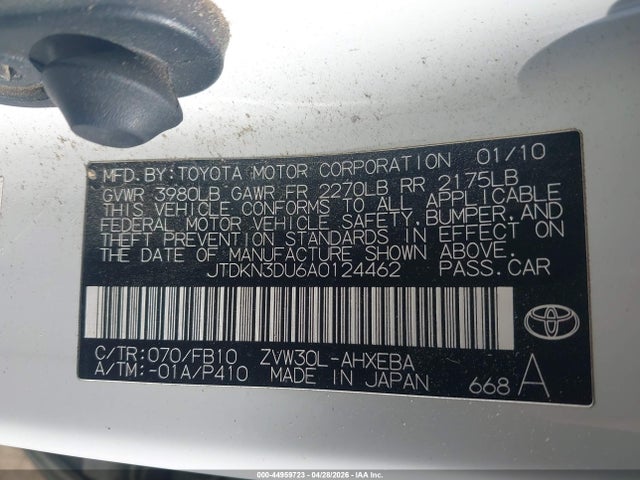 Aukcja sprzedaży 2010 Toyota Prius Iii, vin: JTDKN3DU6A0124462, numer aukcji: 44959723