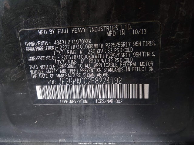Subaru Xv Crosstrek 2.0i Premium 2014 JF2GPACC2E8224192 Image 9