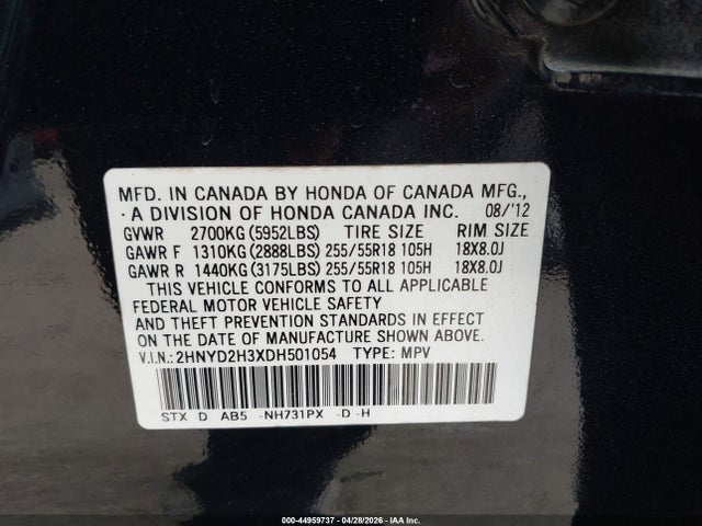 Продаж на аукціоні авто 2013 Acura Mdx Technology Package, vin: 2HNYD2H3XDH501054, номер лоту: 44959737