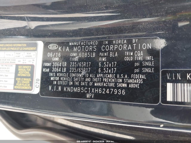Aukcja sprzedaży 2017 Kia Sedona Lx, vin: KNDMB5C1XH6247936, numer aukcji: 44959747