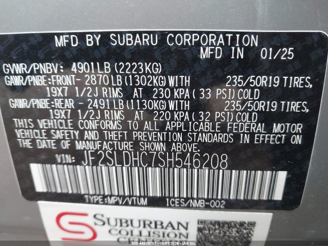Aukcja sprzedaży 2025 Subaru Forester Sport, vin: JF2SLDHC7SH546208, numer aukcji: 44959757