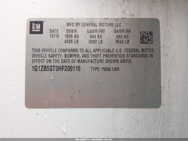 Aukcja sprzedaży 2017 Chevrolet Malibu Ls, vin: 1G1ZB5ST0HF209116, numer aukcji: 44959771