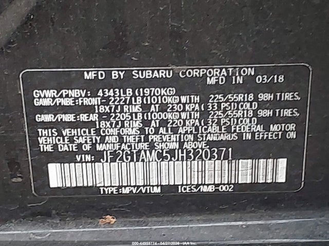 JF2GTAMC5JH320371 Subaru Crosstrek 2.0i Limited