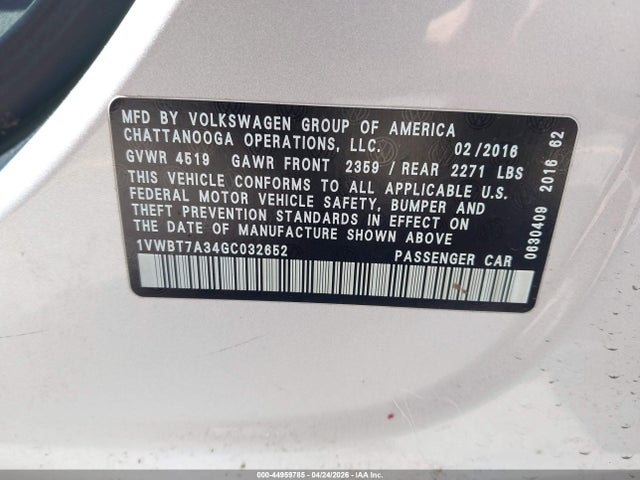 1VWBT7A34GC032652 Volkswagen Passat 1.8t Se