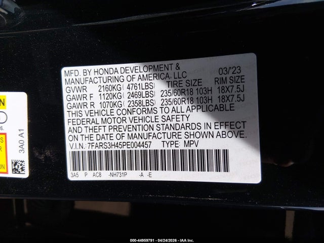 Продажа на аукционе авто 2023 Honda Cr-v Ex 2wd, vin: 7FARS3H45PE004457, номер лота: 44959791