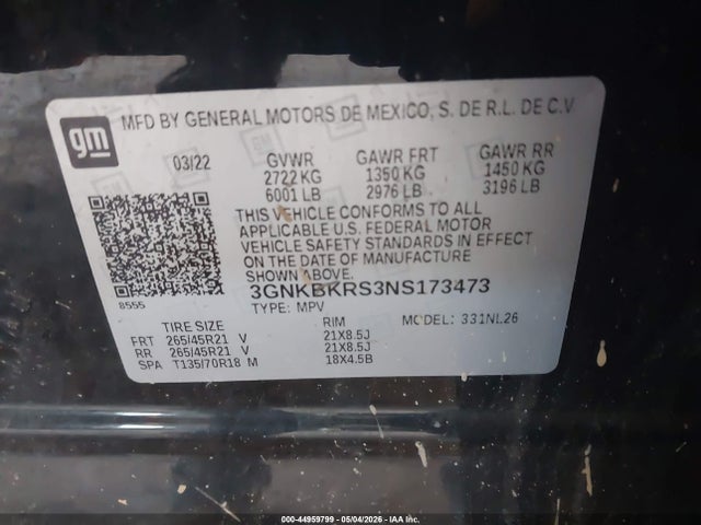 Aukcja sprzedaży 2022 Chevrolet Blazer Awd Rs, vin: 3GNKBKRS3NS173473, numer aukcji: 44959799