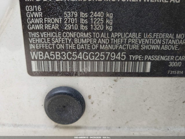 44959810 :رقم المزاد ، WBA5B3C54GG257945 vin ، 2016 Bmw 535i Xdrive مزاد بيع