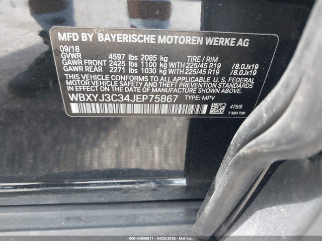 Продаж на аукціоні авто 2018 Bmw X2 Sdrive28i, vin: WBXYJ3C34JEP75867, номер лоту: 44959811