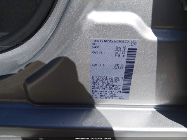 Продажа на аукционе авто 2024 Nissan Altima Sv Fwd, vin: 1N4BL4DV5RN347679, номер лота: 44959825