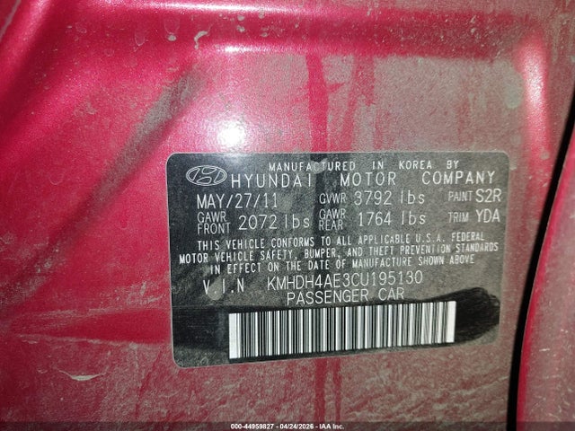 Aukcja sprzedaży 2012 Hyundai Elantra Limited (ulsan Plant), vin: KMHDH4AE3CU195130, numer aukcji: 44959827