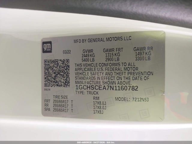 1GCHSCEA7N1160782 Chevrolet Colorado 2wd Long Box Lt