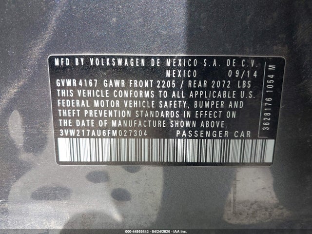 Продаж на аукціоні авто 2015 Volkswagen Golf Tsi S 4-door, vin: 3VW217AU6FM027304, номер лоту: 44959843