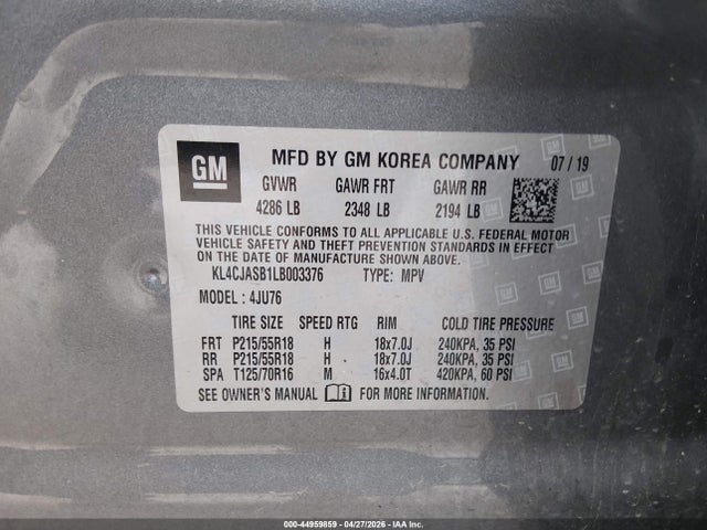 44959859 :رقم المزاد ، KL4CJASB1LB003376 vin ، 2020 Buick Encore Fwd Preferred مزاد بيع
