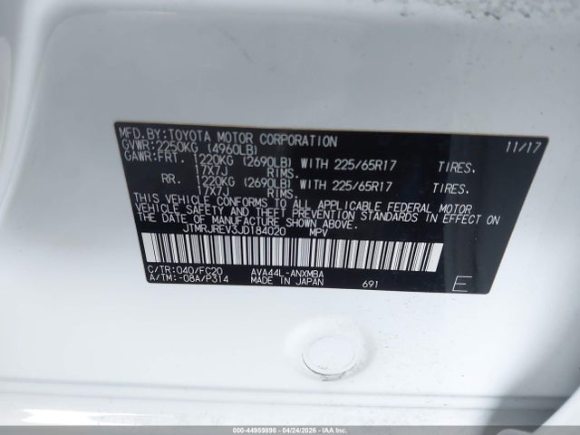JTMRJREV3JD184020 Toyota Rav4 Hybrid Xle