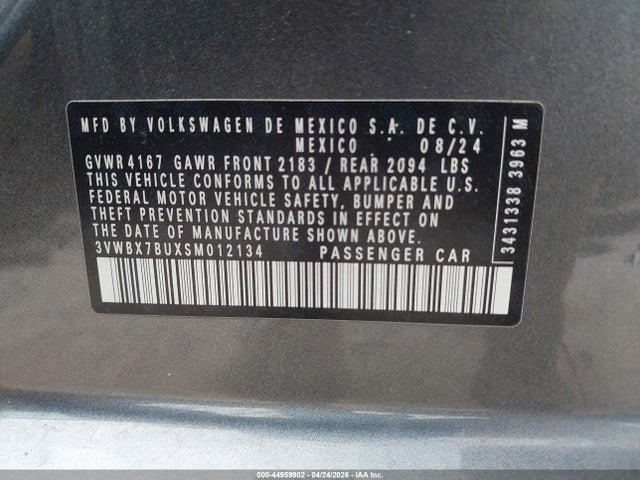 2025 Volkswagen Jetta 1.5t Sport მანქანა იყიდება აუქციონზე, vin: 3VWBX7BUXSM012134, აუქციონის ნომერი: 44959902