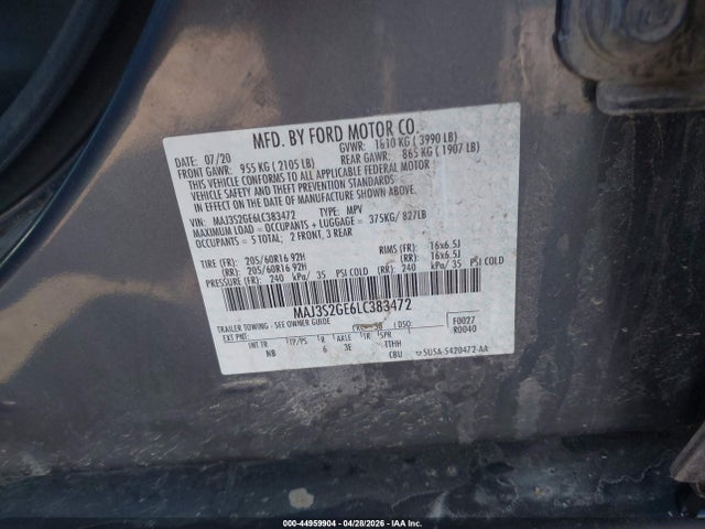 Aukcja sprzedaży 2020 Ford Ecosport Se, vin: MAJ3S2GE6LC383472, numer aukcji: 44959904