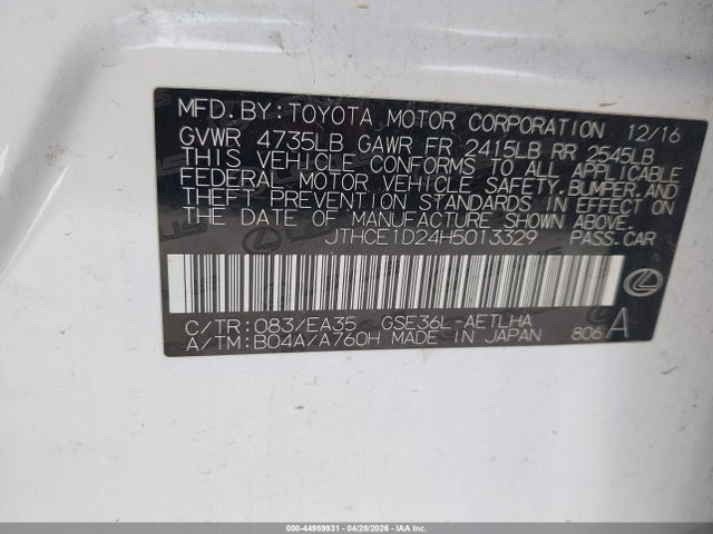 Продажа на аукционе авто 2017 Lexus Is 350, vin: JTHCE1D24H5013329, номер лота: 44959931