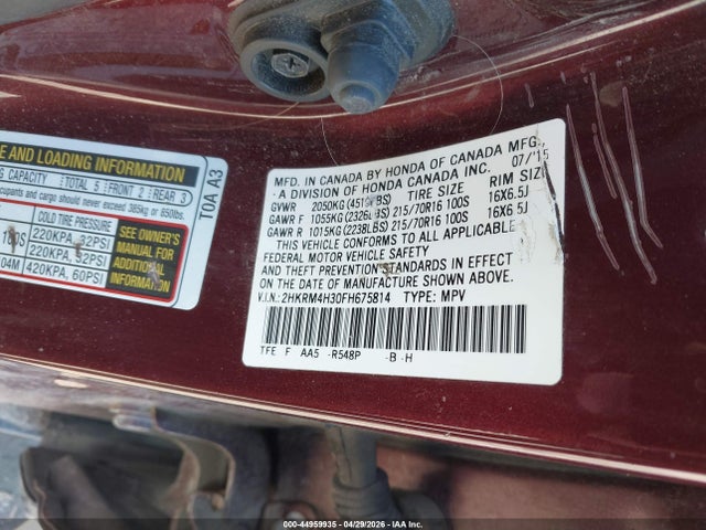 Продажа на аукционе авто 2015 Honda Cr-v Lx, vin: 2HKRM4H30FH675814, номер лота: 44959935