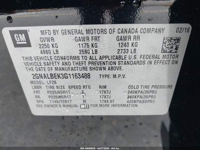 2GNALBEK3G1163488 Chevrolet EQUINOX LS